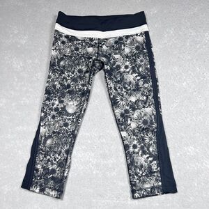 LULULEMON Leggings Size 6 Black/White Sunflower Print Up The Pace Cropped